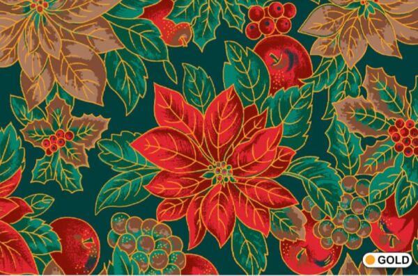 GREEN POINSETTIA COTTON FABRIC - CHRISTMAS RANGE
