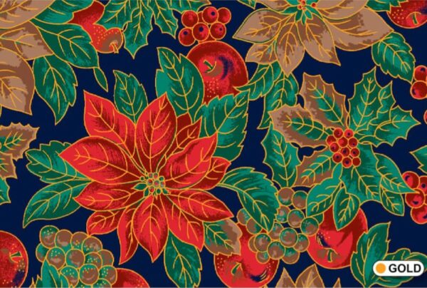 BLUE POINSETTIA COTTON FABRIC - CHRISTMAS RANGE