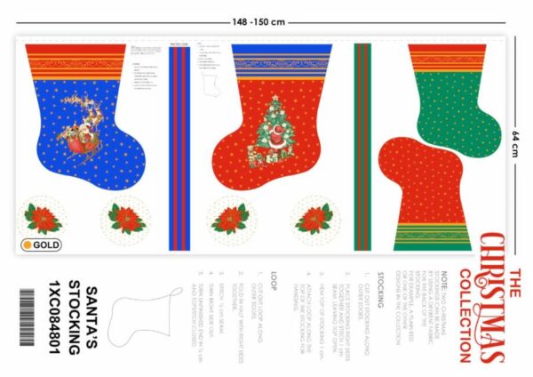 SANTA'S STOCKING COTTON FABRIC - CHRISTMAS RANGE