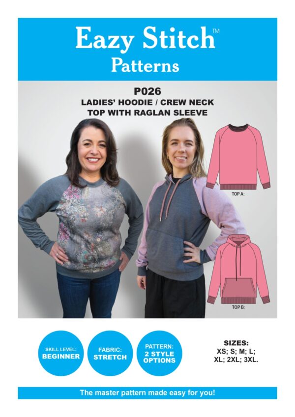 Eazy Stitch™ P026 – Ladies’ Crew/Hoodie Top with Raglan Sleeve