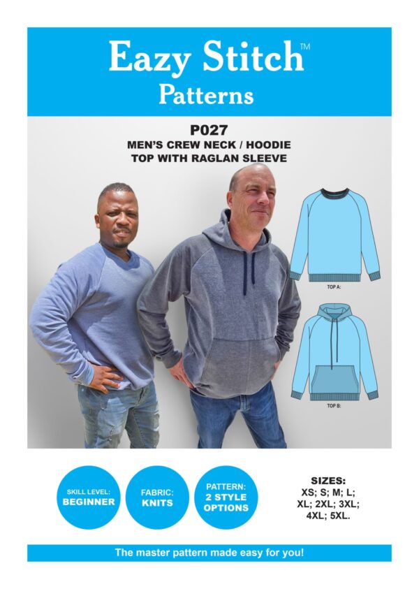 Eazy Stitch™ P027 – MEN’S CREW NECK/HOODIE TOP WITH RAGLAN SLEEVE