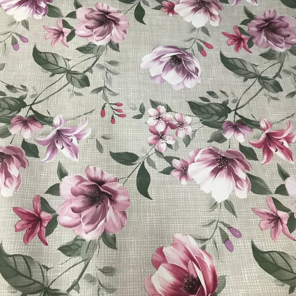 Exotic Pink Flowers Printed Oilcloth