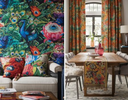 Peacocks & Flowers Bold Printed Cotton