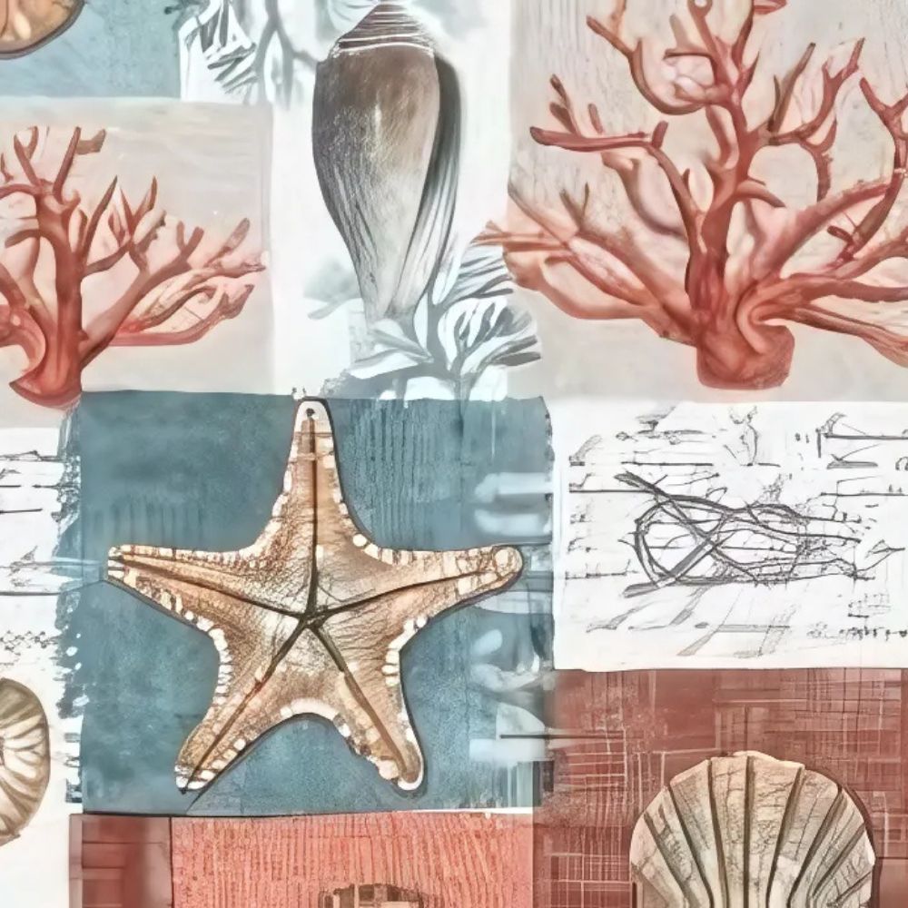 Sea Shells Red Oilcloth
