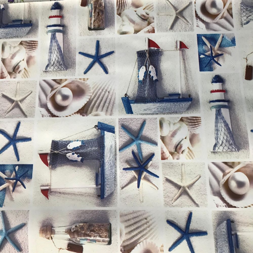 Blue Starfish Printed Oilcloth
