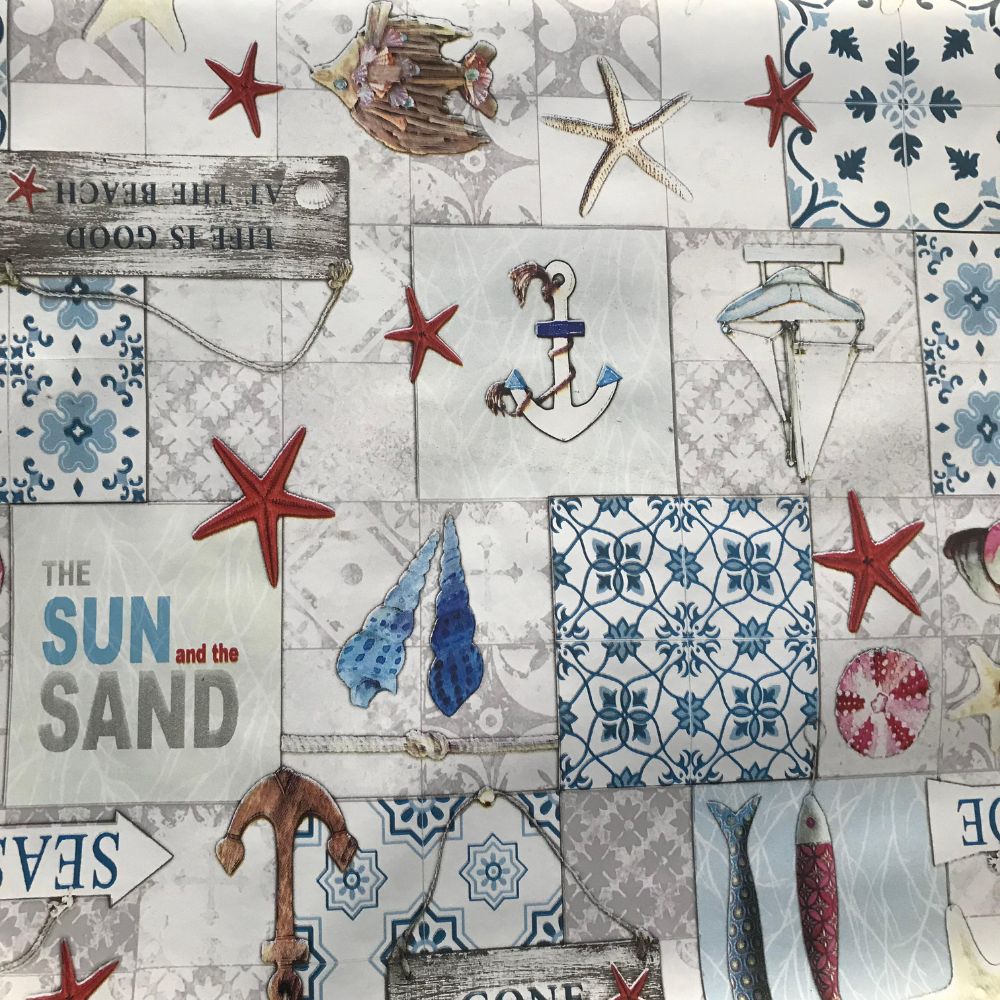 Red Starfish Printed Oilcloth