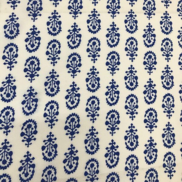 WHITE / BLUE FLORAL DESIGN VISCOSE PRINT