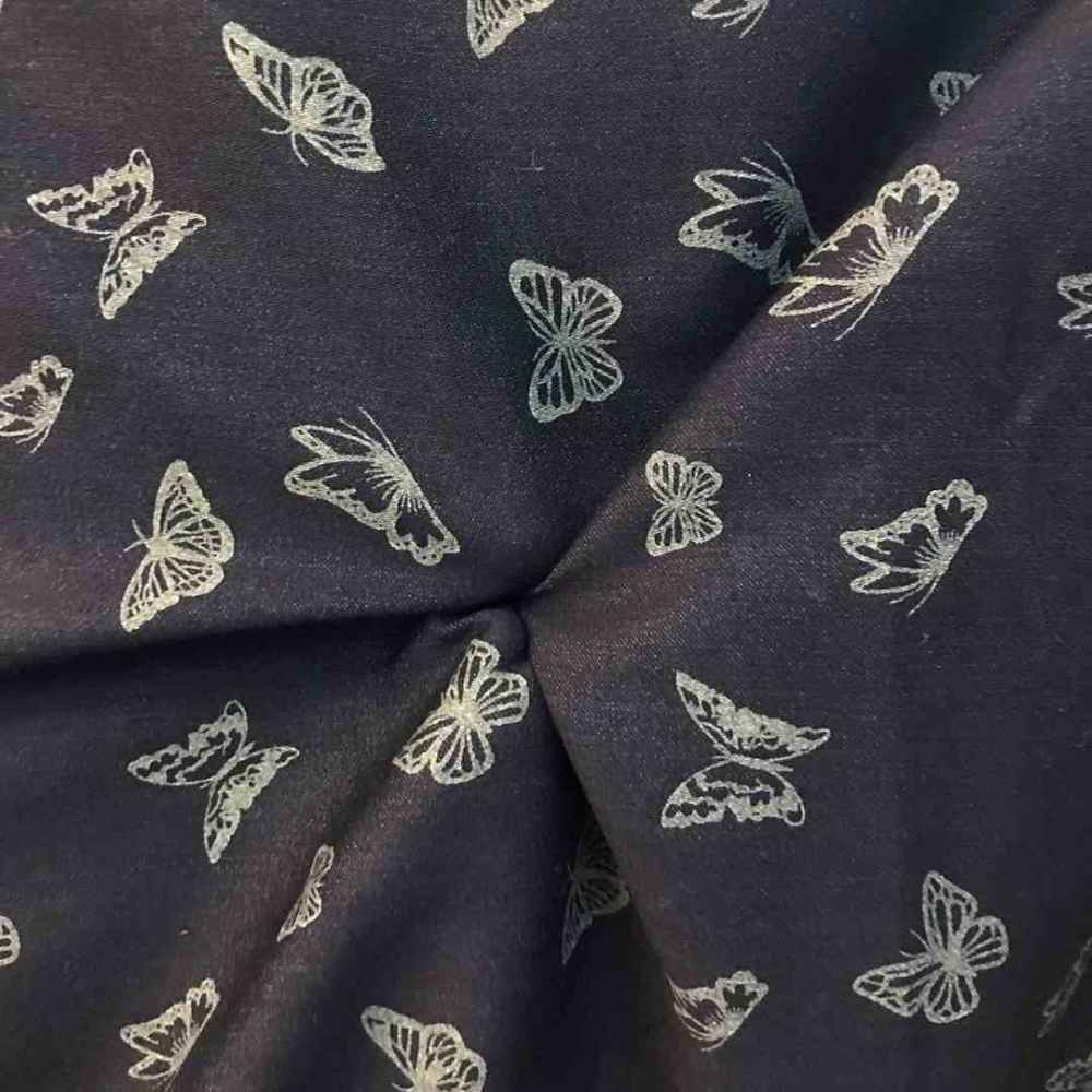 Butterfly Print Denim Fabric