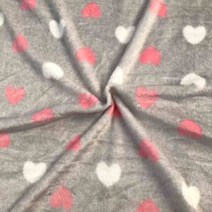 GREY & PINK HEARTS PRINTED CORAL FLEECE