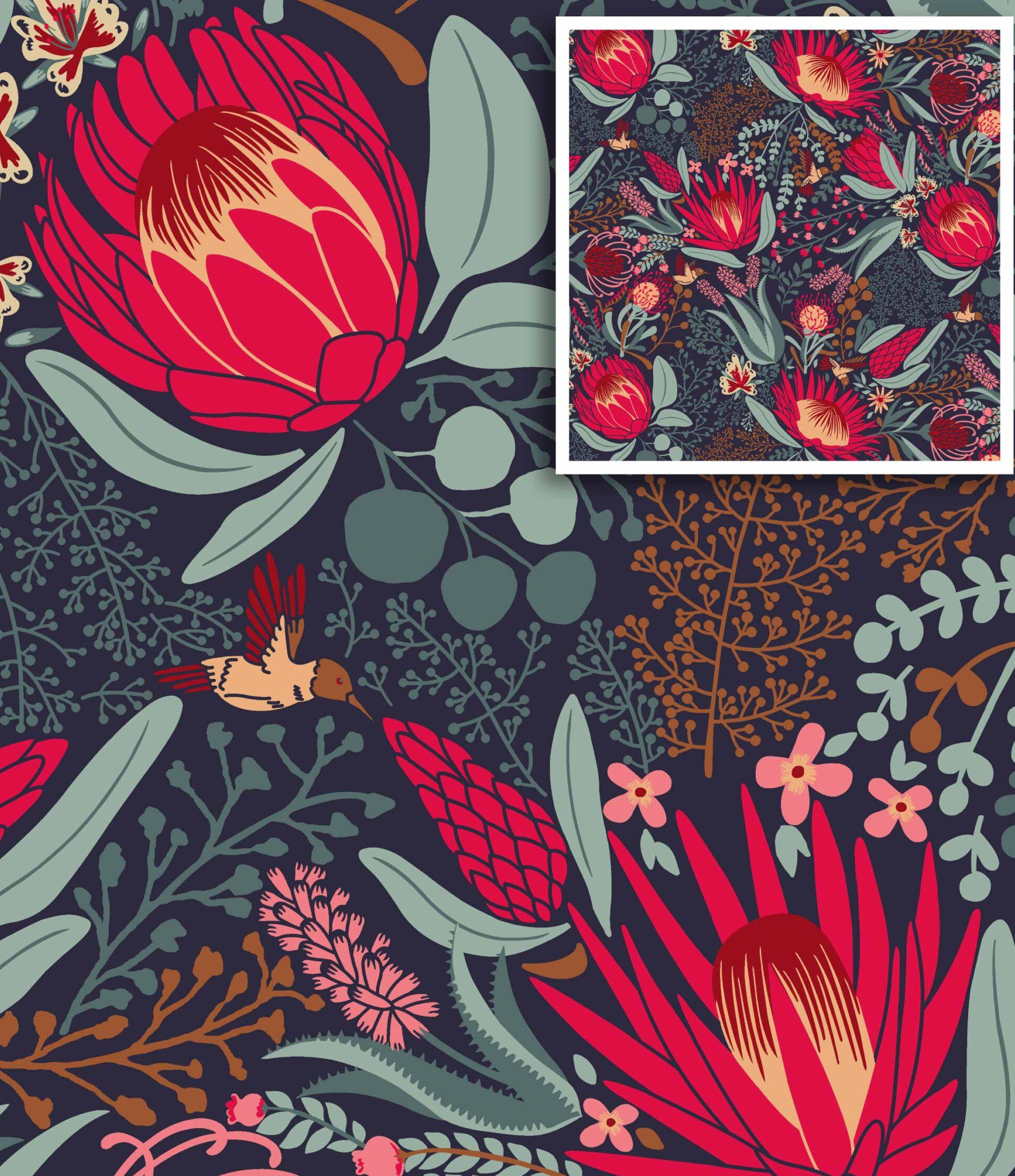 Aloe Black Cape Flora Cotton Fabric Online