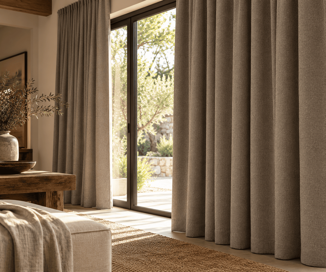 Sunlit Taupe Curtains and Rustic Calm