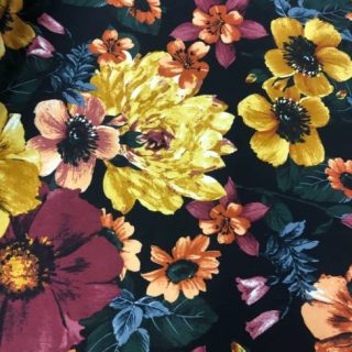 large gold flower printed cotton sateen
